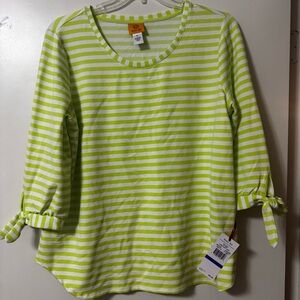 NWT Ruby Rd. Lime Green and White Striped Shirt Size XL